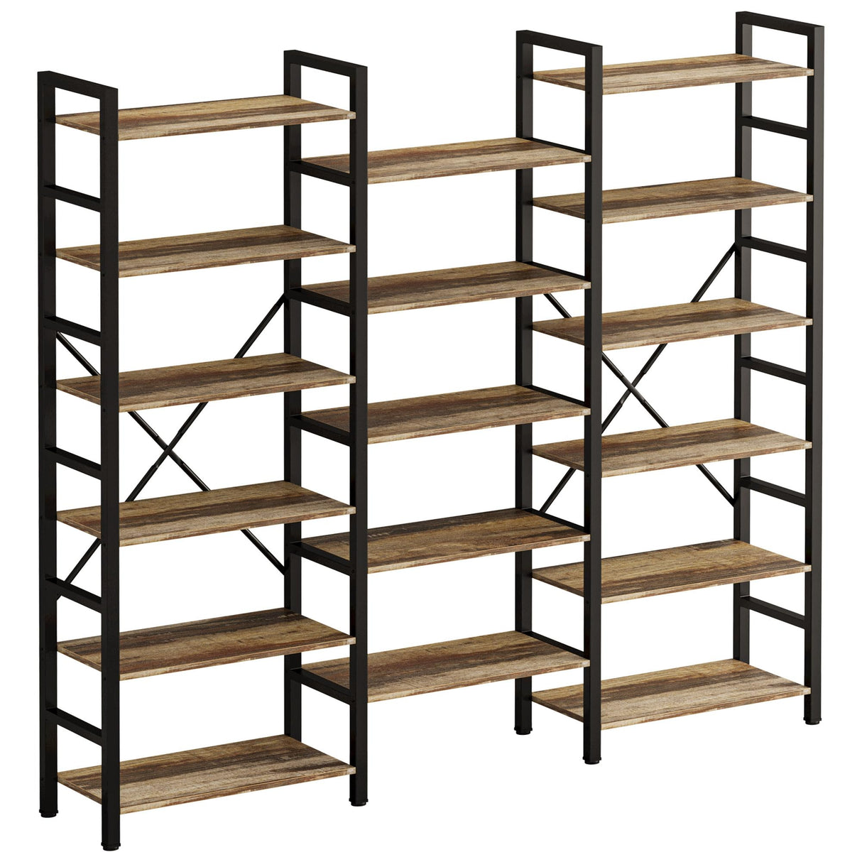 IRONCK Bookshelves 6 Tiers Triple Wide Industrial Bookshelf, Large Etagere Bookshelf Open Display Shelves with Metal Frame for Living Room Bedroom Home Office IRONCK