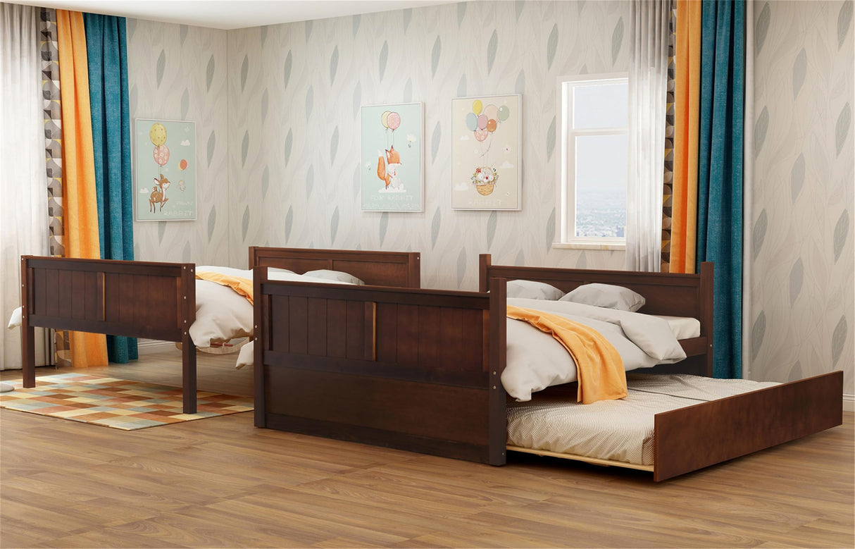 DOONREXS New Upgrade Thicken Solid Wood Bunk Bed Full Over Full with Trundle, Full Size Bunk Beds Frame with Ladder and Safety Guard Rail, Convertible to 2 Beds, Easy Assembly (Walnut) WoodArtSupply