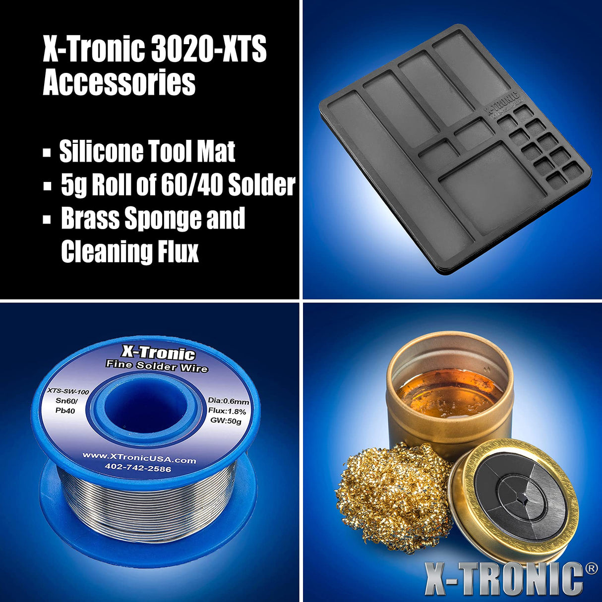 The Original X-Tronic 3020-XTS • 75W Soldering Iron Station • LED • 2 Helping Hands • Roll of Solder • Brass Sponge w/Cleaning Flux • Wet Sponge • °C/°F Conversion Switch • 10 Minute Sleep Feature! X-TRONIC
