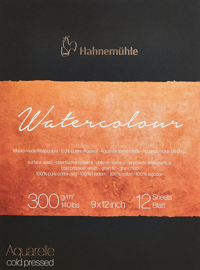 Hahnemhle Collection 100 Percent Cotton Watercolor Pad with 12 Durable Sheets, Vegan and Acid-Free (300 GSM, 9 x 12 Inch)