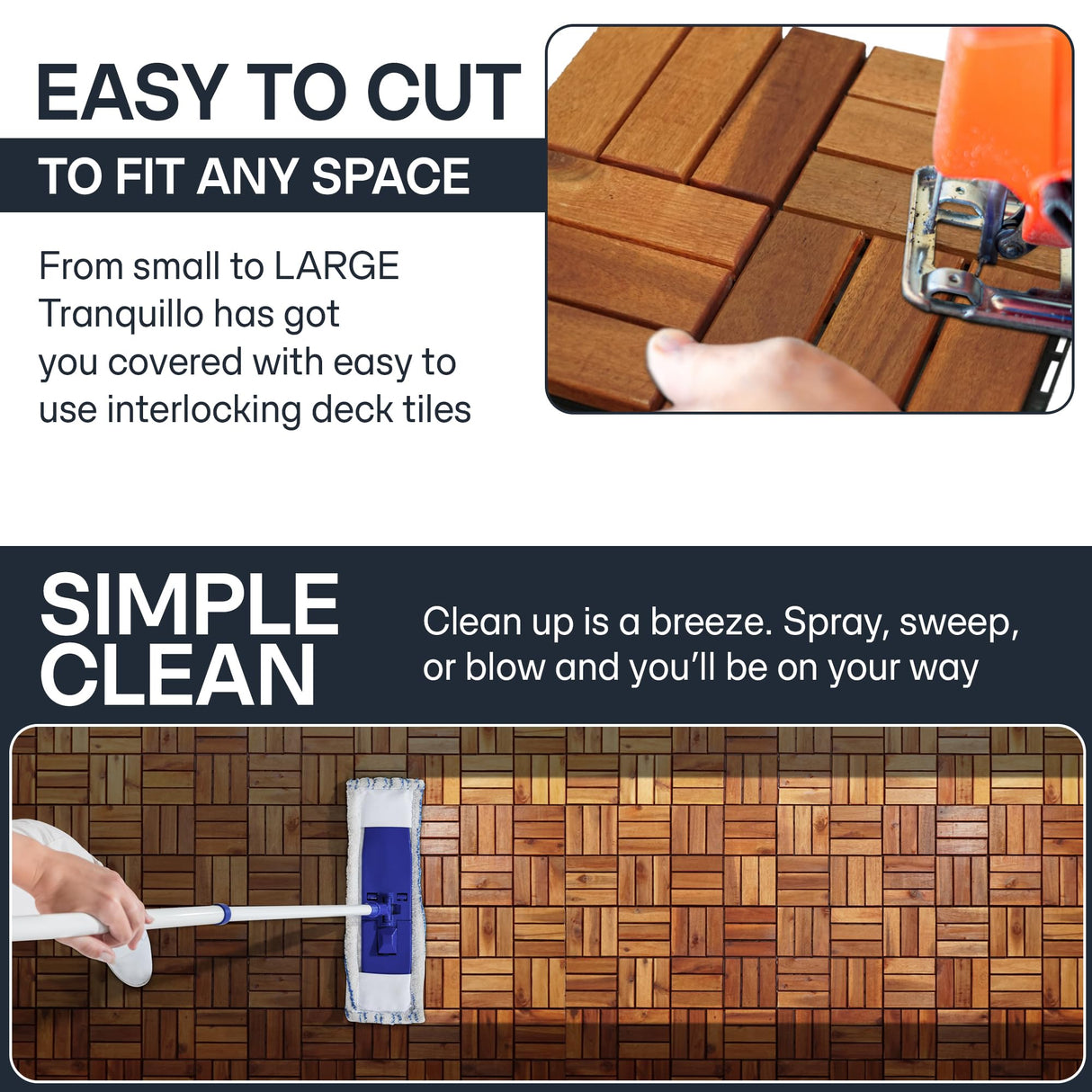 Tranquillo 10 Pcs Interlocking Deck Tiles 12”x12”, Acacia Wood Patio Tiles, Weather-Resistant Outdoor Flooring for Patio, Balcony, Poolside – Non-Slip, Natural Finish, Covers 10 Sq.Ft. Tranquillo