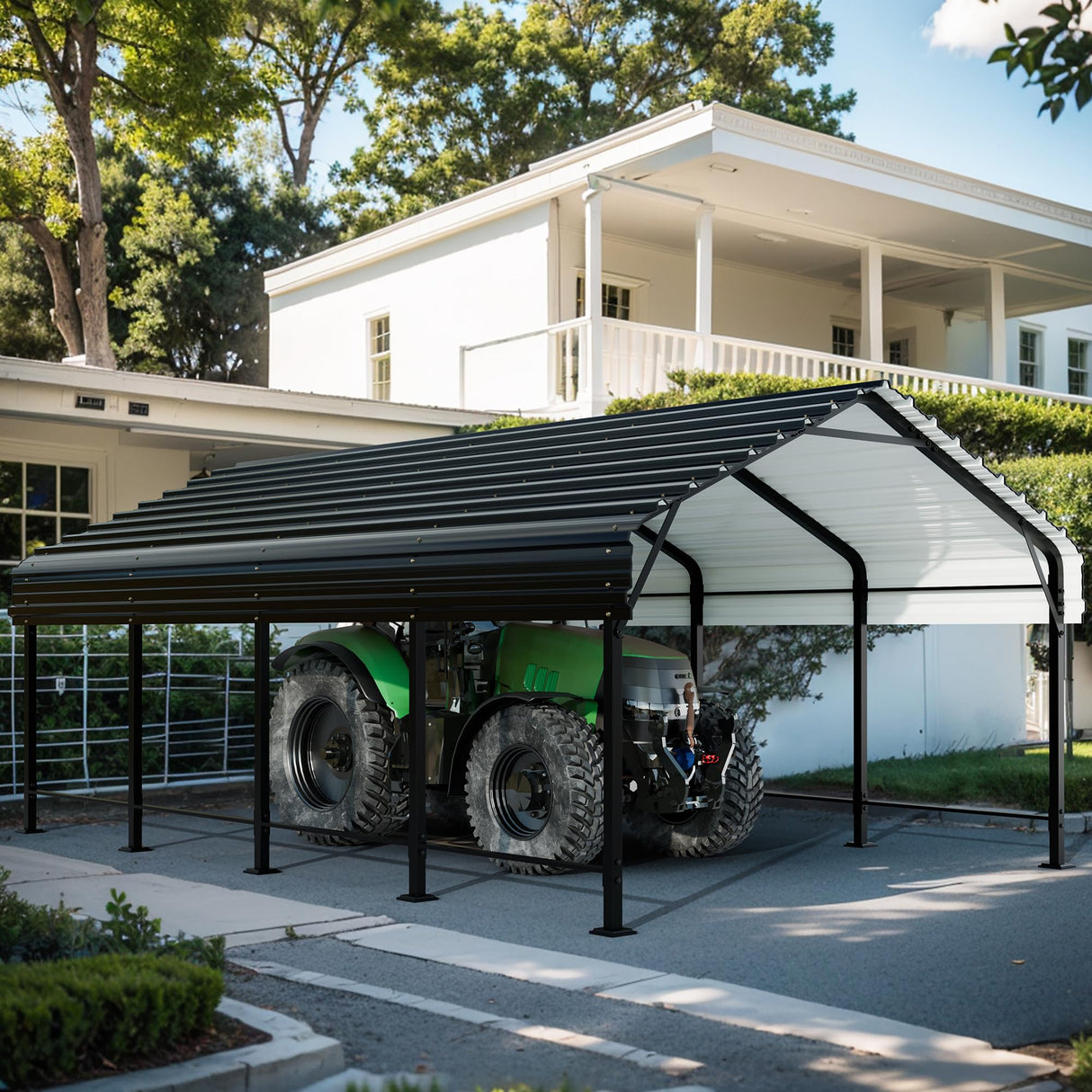 SUNLEI 12'x15'x8.5' Metal Carport, Heavy Duty Metal Carport Canopy with Galvanized Steel Roof and Frame, Permanent Garage for Pickup, Bass Boat, Trucks, Car and Tractors SUNLEI
