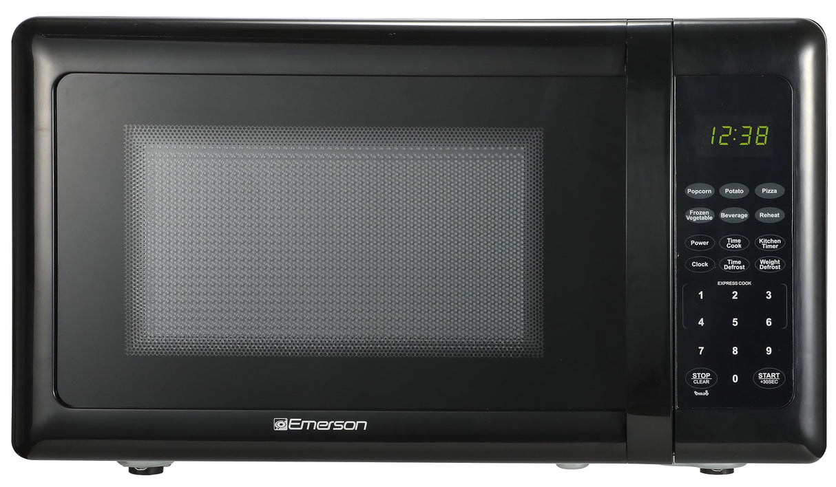 Emerson MW7302B Compact Countertop Microwave Oven with Touch Control, LED Display, 700W, 10 Power Levels, 6 Auto Menus, Glass Turntable and Child Safe Lock, 0.7 Cu., Ft. Black Emerson
