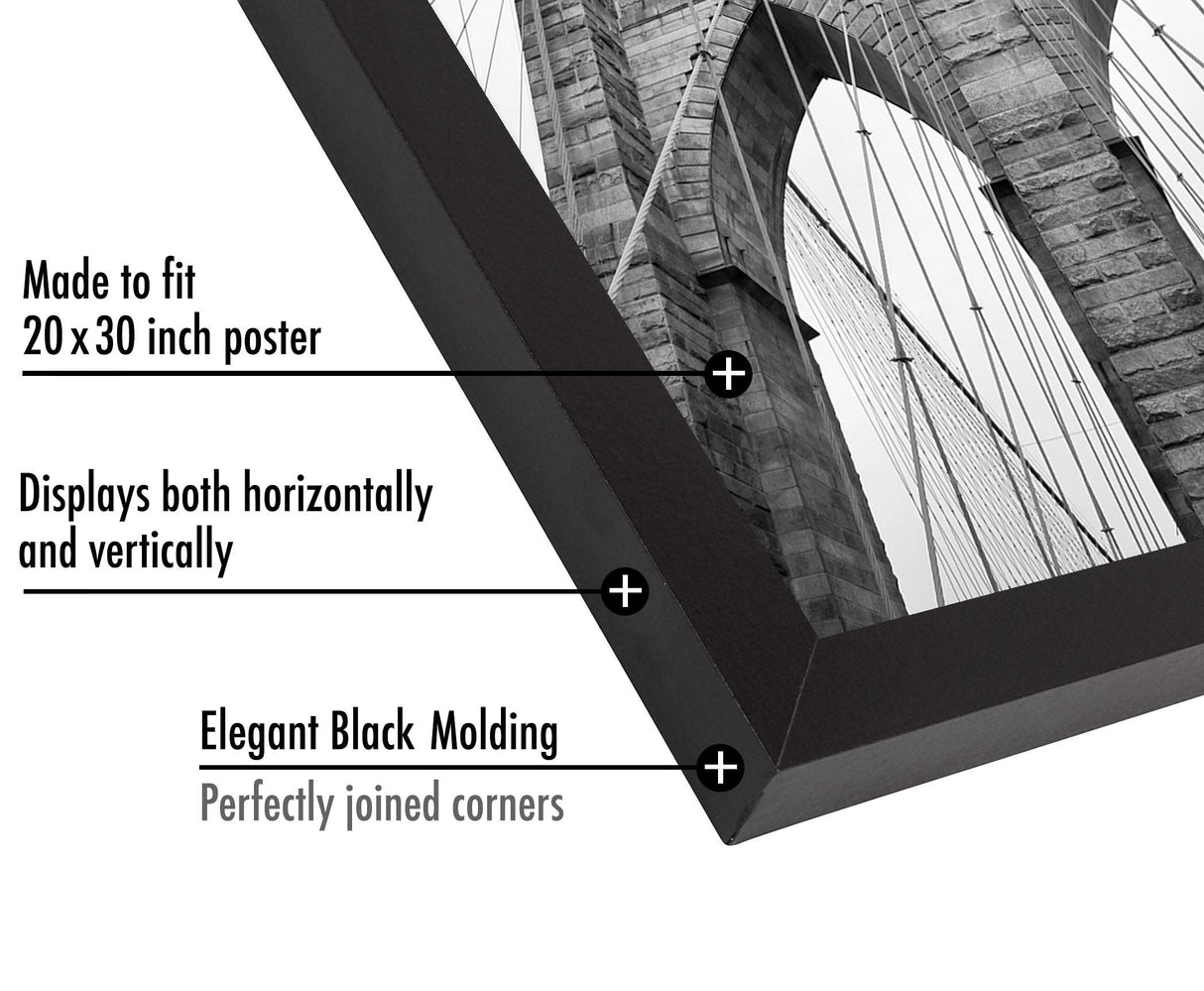 Americanflat 20x30 Poster Frame with Polished Plexiglass - Black Picture Frame - Wide Photo Frames Made of Engineered Wood for Vertical or Horizontal Wall Display - Epic Collection - Black Americanflat