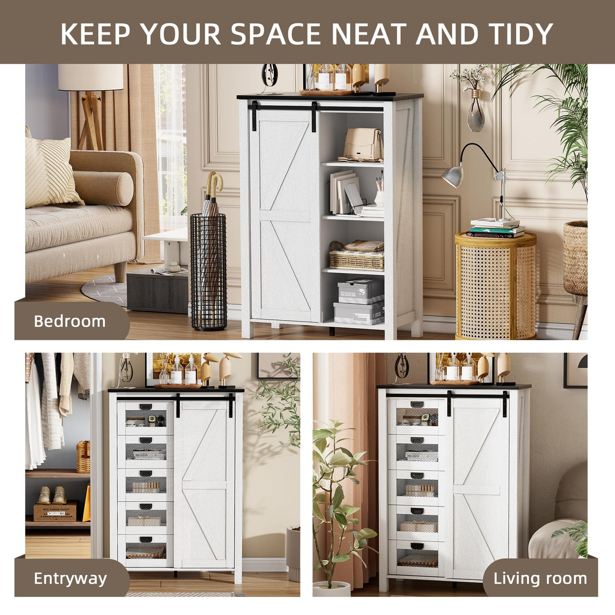 SDMY 5 Drawers Dresser for Bedroom w/Sliding Barn Door, 5 Drawer Tall Dresser, Farmhouse Chest of Drawers, Storage Organizer Dresser for Bedroom, Hallway, Living Room, Kids Room (White) SDMY