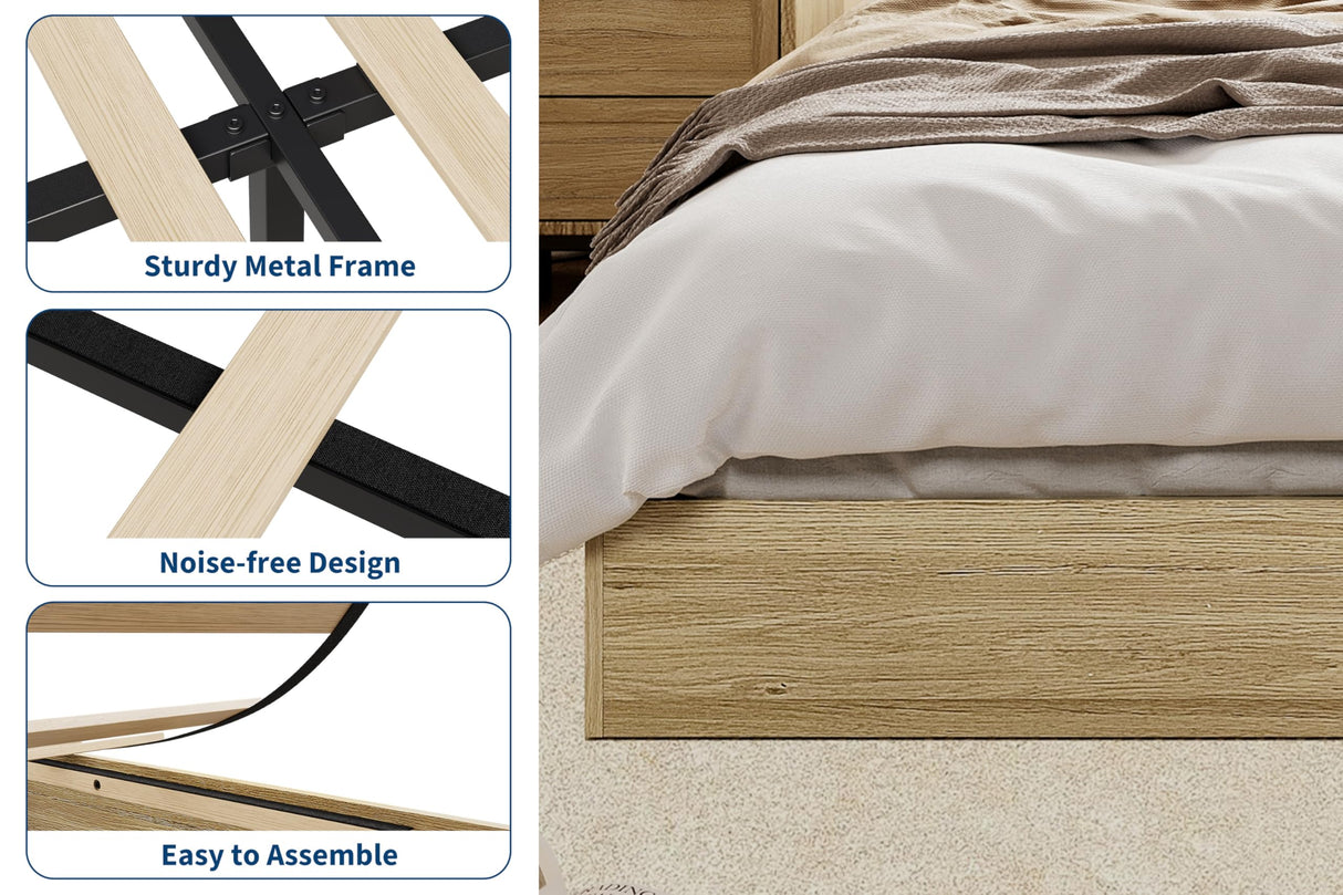 ELETHEBIA Twin Size Wooden Platform Bed Frame, Floor-Standing Bed Frame with Wood Slats Support, No Box Spring Needed, Low Profile, No Headboard, Easy Assembly, for Small Bedrooms, Apartments, Oak ELETHEBIA