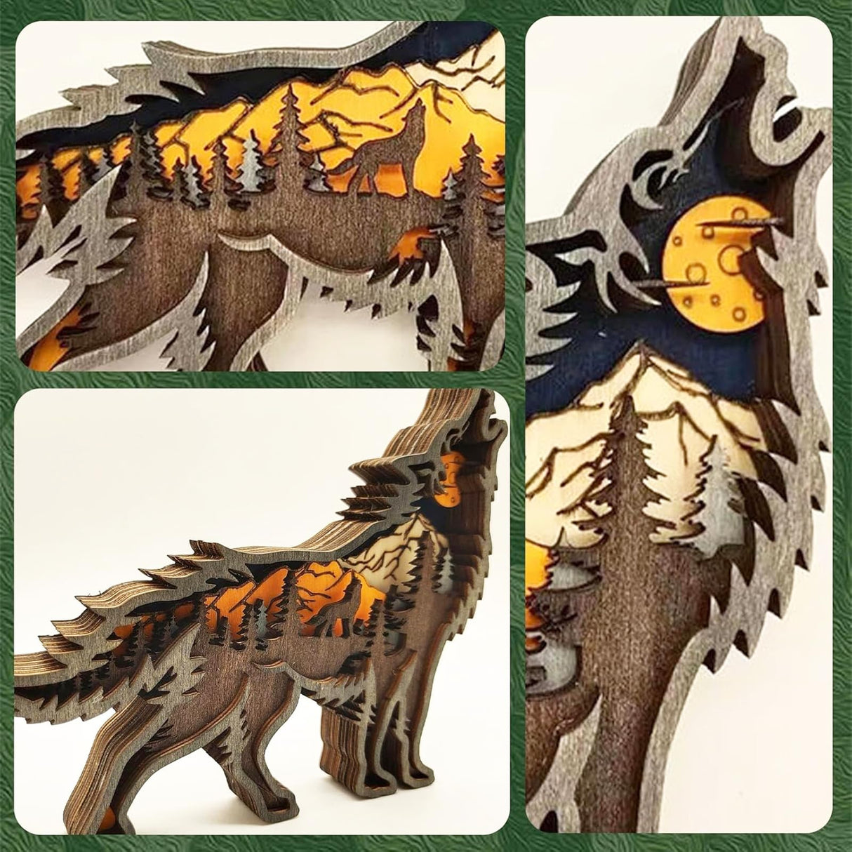 Drawelry 3D Wooden Animals Carving, Wood Carving Animals Wall Decor, Modern Festival Forest Sculpture Christmas Living Room Office Decor Birthday Gifts for Friend Daughter Son Mom Dad (Wolf) Drawelry