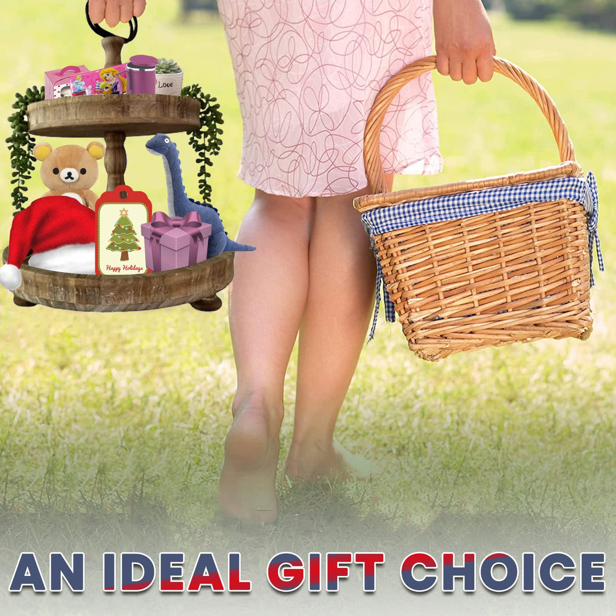 DECORIO Beautiful Farmhouse Slightly Distressed Two Tier Brown Wood Decorative Tray - Tiered Tray Stand - Two Tier Tray Tiered Tray Decor - Tiered Tray Large - 2 Tier Tray - Fall Decor 17" Large Round Decorio Decorate In Style