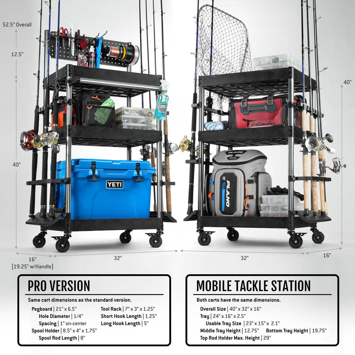 Savior Equipment Mobile Tackle Station Pro 16 Fishing Rod Holder Cart w/Wheels, Adjustable Rack For Different Rod & Reel, 3-Level Fishing Gear Storage Pole Organizer For Garage Home Indoor Use, Black Savior Equipment
