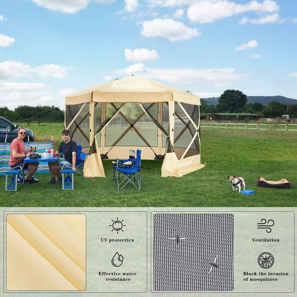 MASTERCANOPY Portable Screen House Room Pop up Gazebo Outdoor Camping Tent with Carry Bag(12x12, Beige) MASTERCANOPY