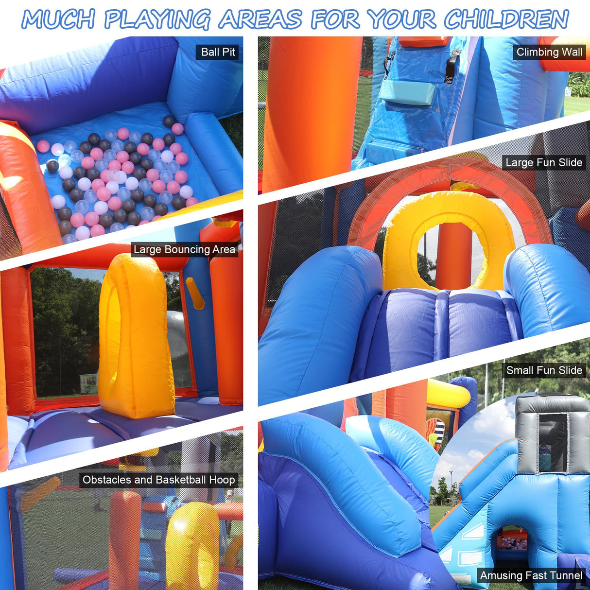 Commercial Grade Bounce House for Big Kids 5-12, 100% PVC Inflatable Bounce House Obstacle Course for Adult with 2 Slide, Ball Pit, Large Bounce Area, Climbing Wall, Basketball Rim 16x12x10FT w/Blower awesmflate