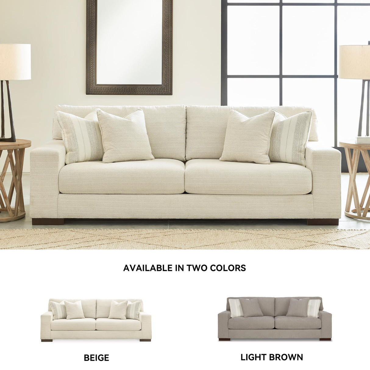Signature Design by Ashley Maggie Contemporary Upholstered Sofa with Accent Pillows, Off-White Signature Design by Ashley
