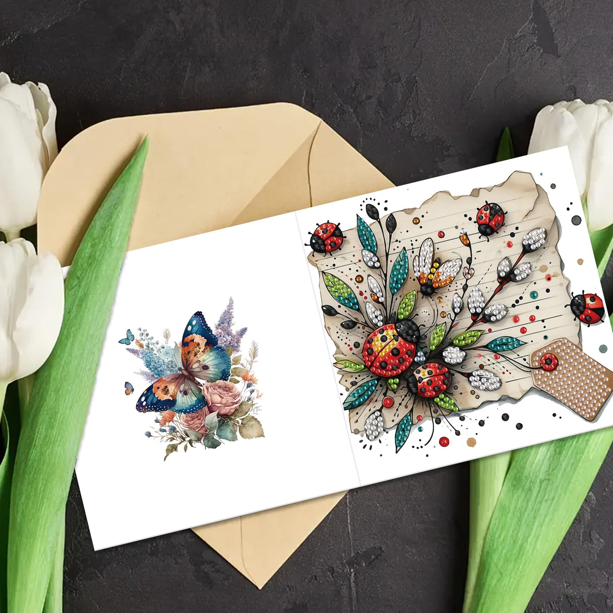 MaiYiYi 6 Pack DIY Frog Diamond Painting Greeting Cards Kit, Ladybug Diamond Art Greeting Cards, Butterfly Diamond Painting Cards for Family Friends Holiday Birthday MaiYiYi