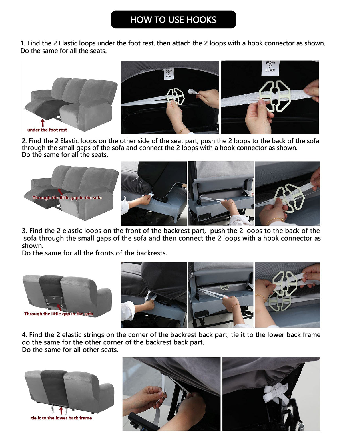 ULTICOR Velvet 8-Pieces Recliner Sofa Covers Stretch Reclining Couch Covers for 3 Cushion Reclining Sofa Slipcovers Furniture Covers Thick Soft Washable (3 Seater Recliner Cover, Dark Gray) ULTICOR