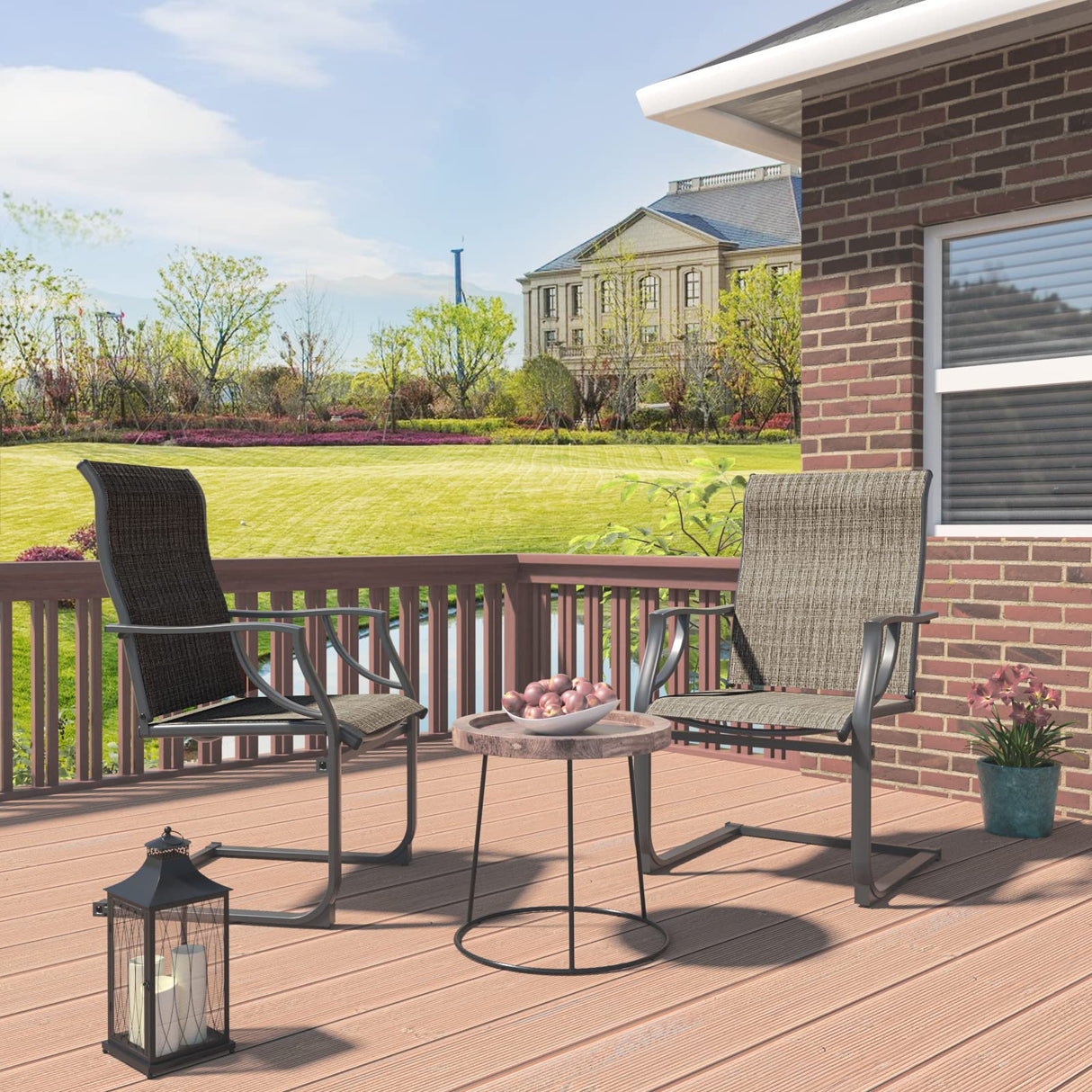 Amopatio Patio Chairs Set of 2, Outdoor Dining Chairs for All Weather, Breathable Patio Dining Chairs Outdoor Furniture for Backyard Deck, Brown Amopatio