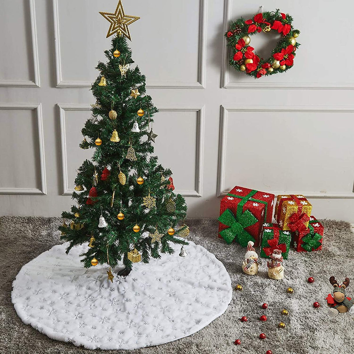 NUOGIC 36inch White Christmas Tree Skirt - for 5FT 6FT 7FT Xmas Tree Snowflake Christmas Tree Skirt NUOGIC