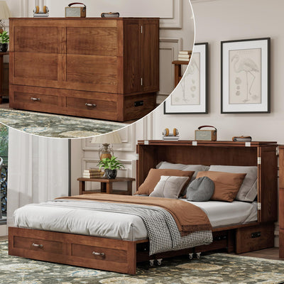 EITACHUL Solid Wood Murphy Storage Bed: Queen Size Murphy Bed with USB Port and Strong Drawer for Bedroom/Guest Room/Living Room(Mattress Not Included) Vintage Brown-17