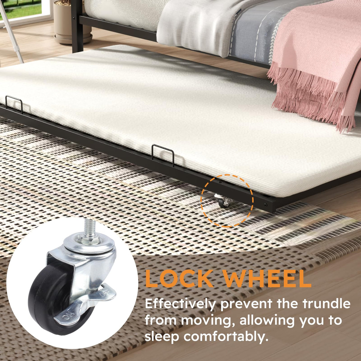 Zevemomo Twin Over Full Bunk Bed with Trundle, Metal Triple Bunk Bed with Full Length Protect 2 Side Ladders Bed Frame for Boys Girls Adults, No Box Spring Needed, Black Zevemomo