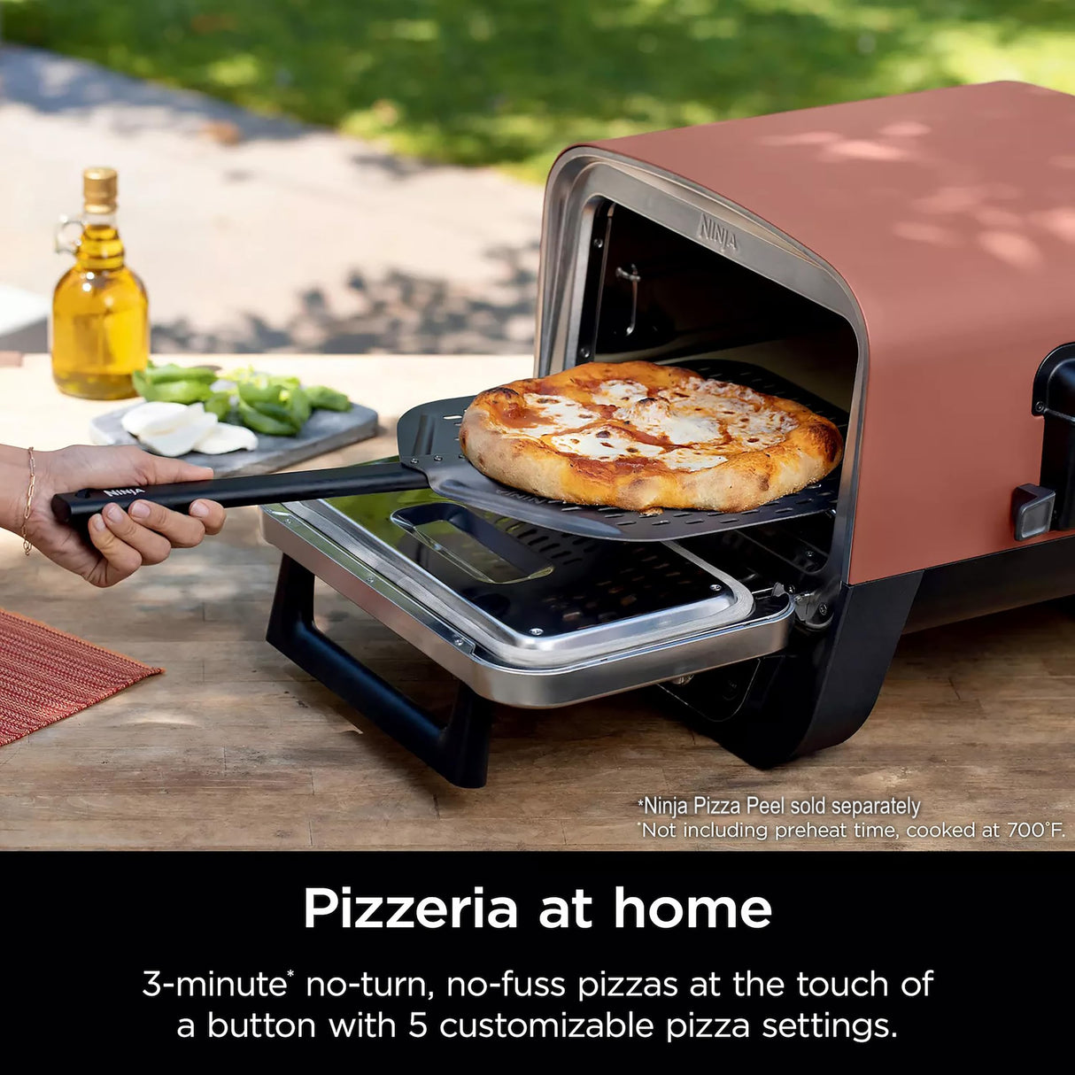 Ninja Woodfire Outdoor Pizza Oven, 8-in-1 Portable Electric Roaster Oven, Heats up to 700°F, 5 Artisan Pizza Settings, Integrated BBQ Smoker Box, Includes Flavored Wood Pellets, Red (Renewed) Ninja