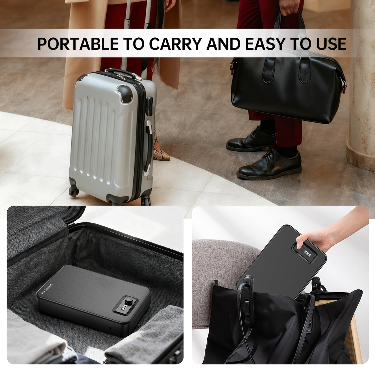 Portable Gun Safe for Pistol Small Handgun Lock Box with Combination Lock, Pistol Safe for Car, Home, Travel, 9.4" x6.6" x1.8",Black MJ Storafe