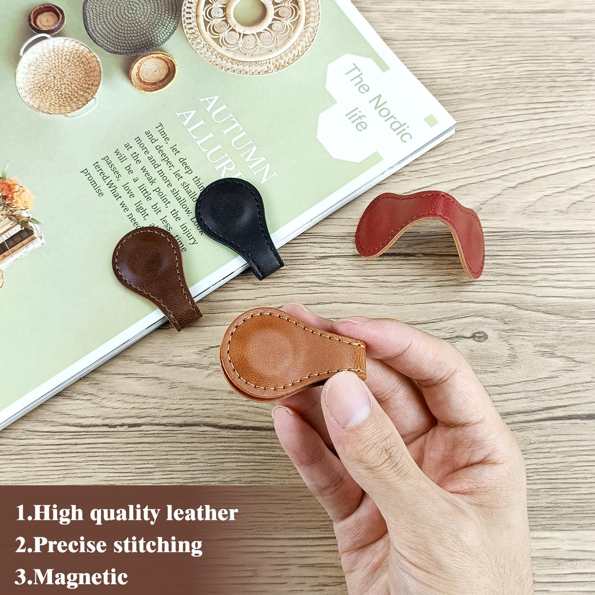 Magnetic Bookmark, 4Pcs Personalized Leather Retro Bookmark Magnetic Page Markers for Book Lovers, Readers, Kids GBPLAIN