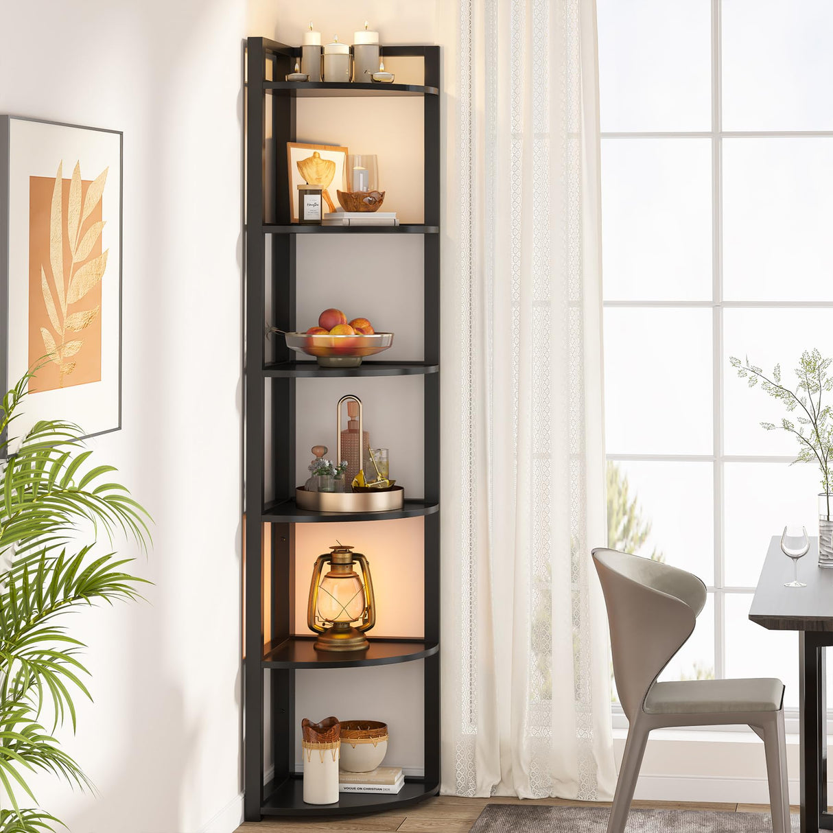 Tribesigns 6 Tier Corner Shelf, 70.9 Inch Tall Corner Bookshelf Small Bookcase Modern Corner Shelving Unit Storage Rack for Living Room, Home Office, Kitchen, Small Space (Black) Tribesigns