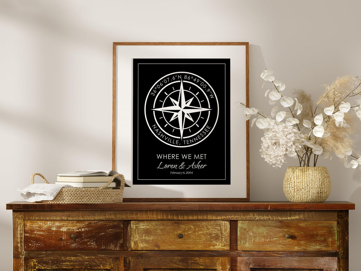 Customizable Compass Coordinates Fine Art Print | Personalized Latitude & Longitude Gift for Special Occasions, Weddings or Anniversary (Black) DREAM BIG PRINTABLES