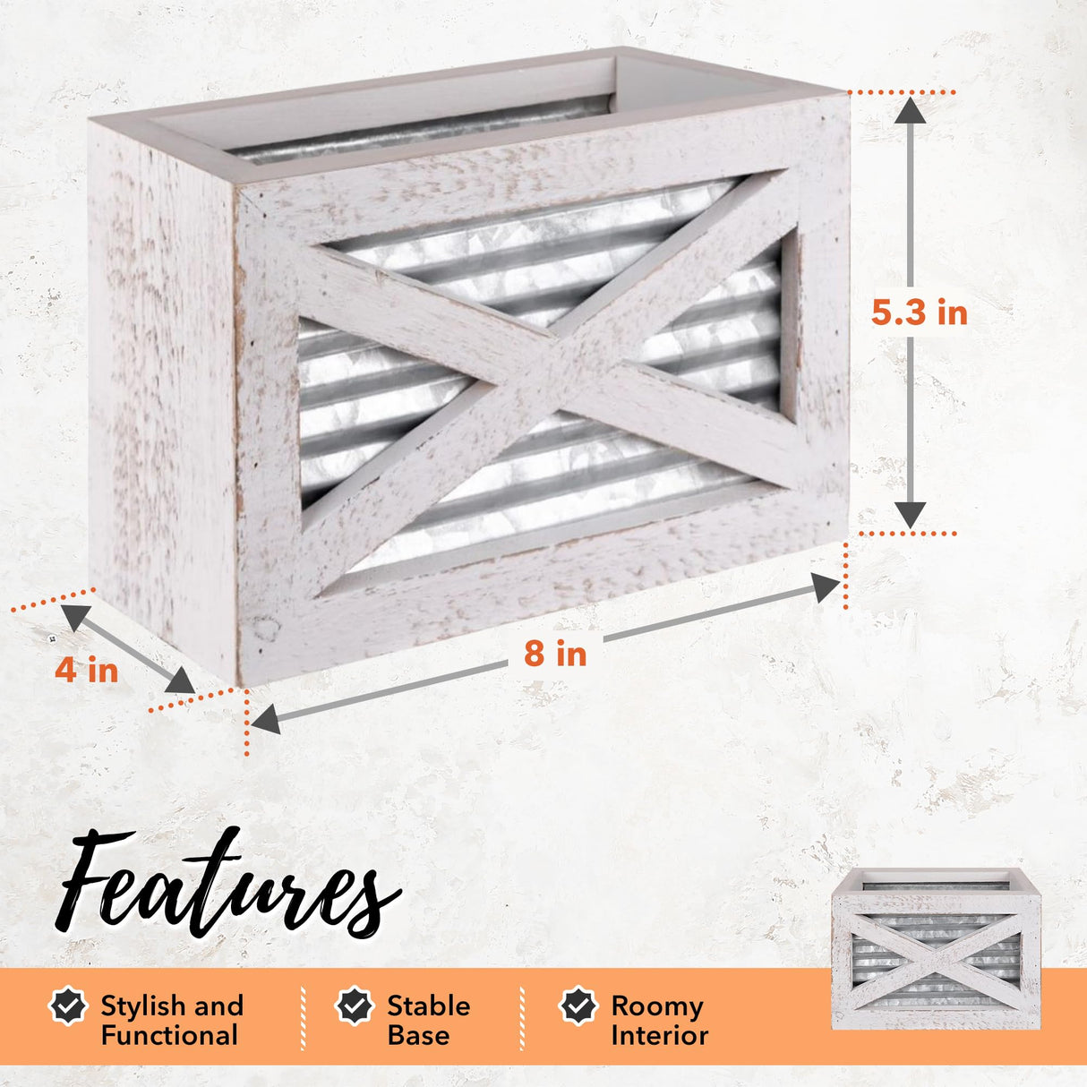 Autumn Alley Barn Door Rustic Kitchen Utensil Holder- Farmhouse Wooden White Kitchen Utensil Holder- Galvanized Accents- Rustic Kitchen Decor- Farmhouse Details Add Charm to your Country Kitchen Autumn Alley