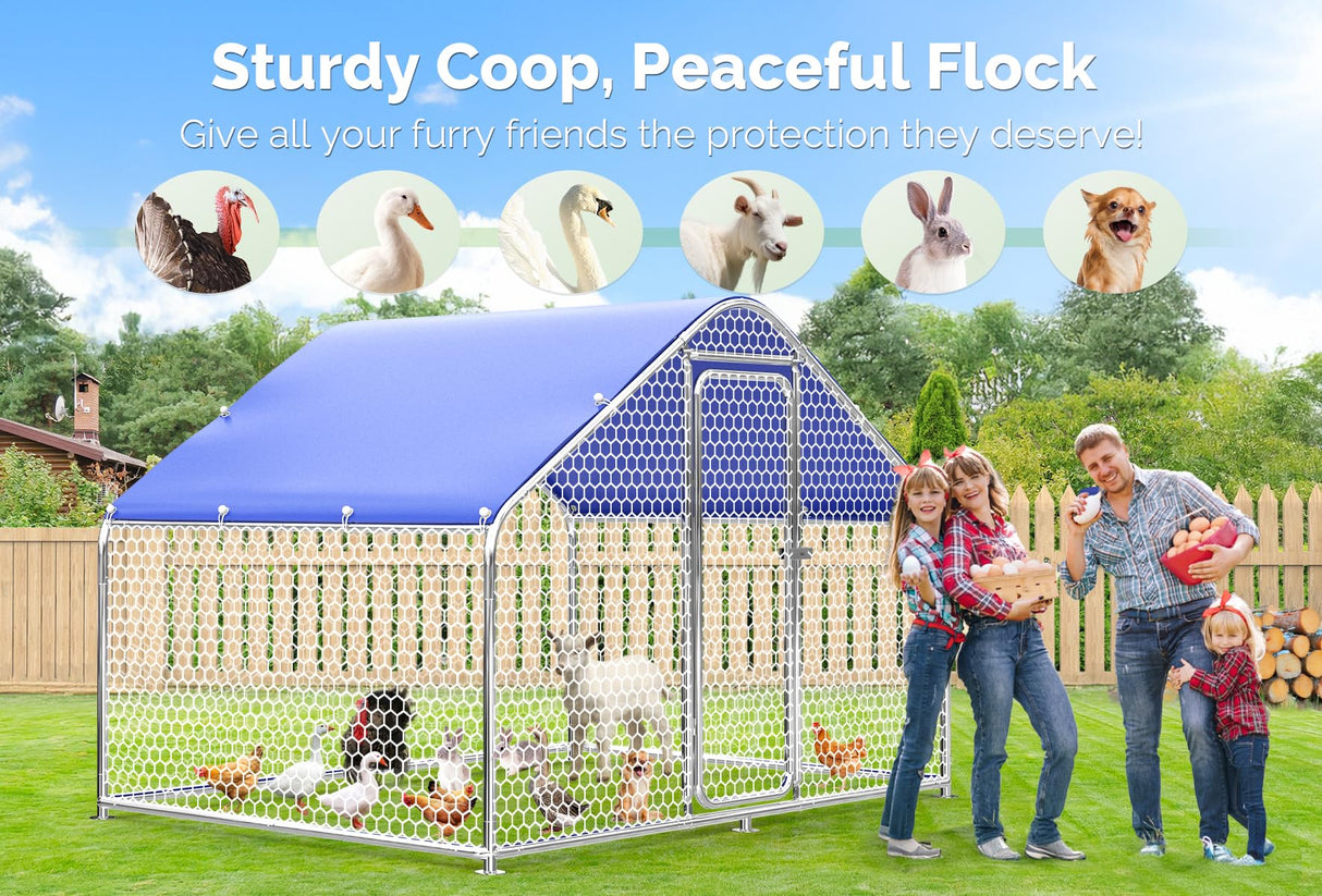 Guiferland Large Metal Chicken Coop with Hexagonal Chicken Wire, Chicken Coop Run Pen for Yard with Waterproof Cover, Outdoor Large Walk-in Chicken Coops for 8 Chickens Duck Pen House Cage Run Guiferland