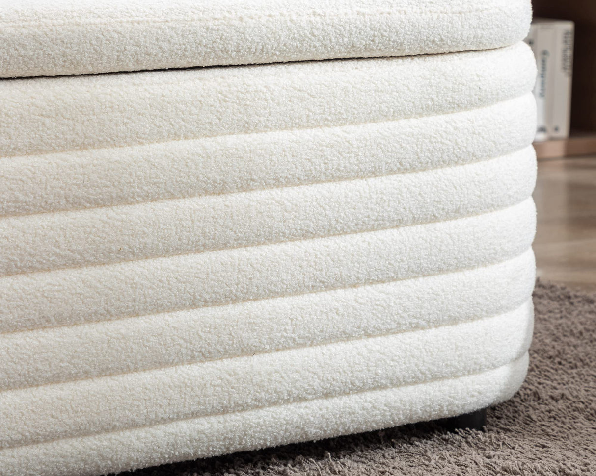 DM Furniture Storage Teddy Ottoman Bench Upholstered Fabric Storage Bench End of Bed Stool with Safety Hinge for Bedroom, Living Room, Entryway, Closet(44.5-inch, White) DM Furniture