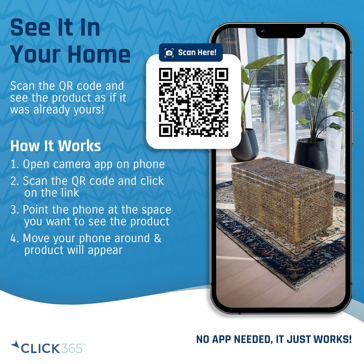 Click365 Storage Trunk, Farmhouse Style, Extra Large (33”), Deep, Woven Wicker Chest With Metal Frame, 2 Handles, Flip Top Lid and Stay Open Safety Hinges, Sustainable Eco Material, Rustic Brown ClickDecor