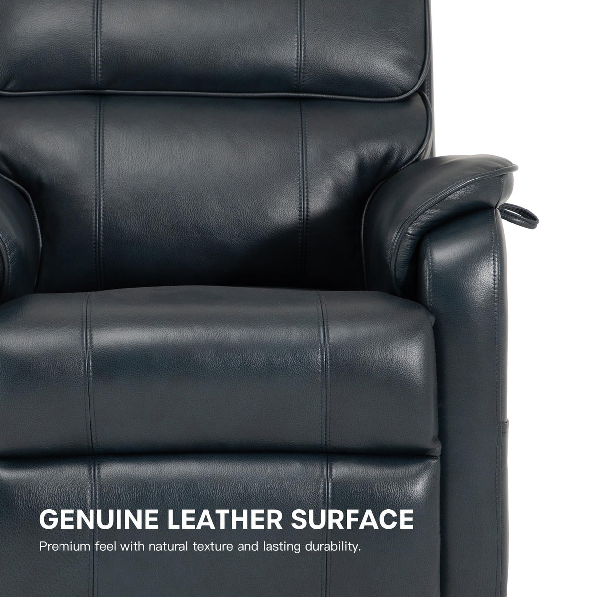 DYNOX 350 LBS Power Lift Recliner Chair for Elderly, Medium Size Dual Motor Lay Flat Infinite Positions Recliner with Heat & Massage (9188, Genuine Leather, Dark Blue) DYNOX