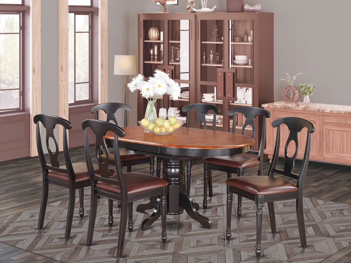 East West Furniture KENL7-BLK-LC 7 Piece Modern Dining Table Set Consist of an Oval Wooden Table with Butterfly Leaf and 6 Faux Leather Upholstered Dining Chairs, 42x60 Inch, Black & Cherry East West Furniture
