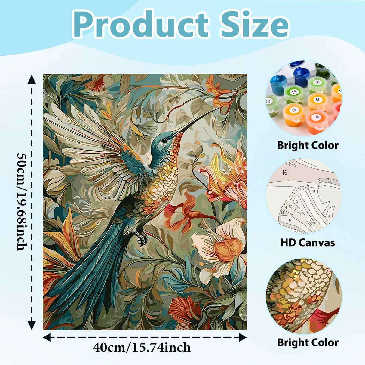 Mnsdiyrs Hummingbird Paint by Numbers Kits for Adults, Paint by Numbers for Adults, Acrylic Painting by Numbers Kits Canvas for Gift Home Wall Decor 16x20 Inch Mnsdiyrs