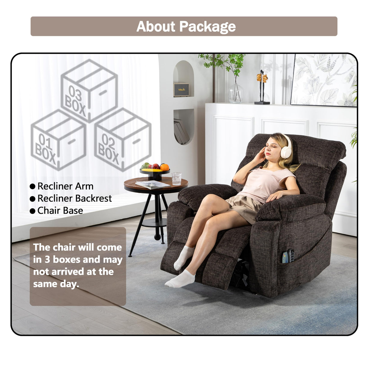 JIKFRIMA 4 OKIN Motor Power Lift Recliner Chair for Elderly Adults Extra Large Lay Flat Recliners with Massage Heat, Adjustable Head-Back-Lumbar-Leg-Support, Extended Footrest, 2 Cup Holders JIKFRIMA