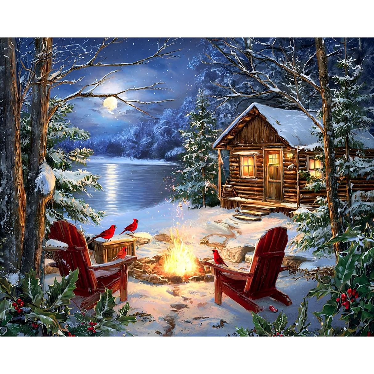 xackcme Lake Paint by Numbers for Adults, Winter Scenery Paint by Number on Canvas Without Frame, DIY Snow Landscape Oil Painting for Gift Home Wall Decor (16x20 inch) xackcme