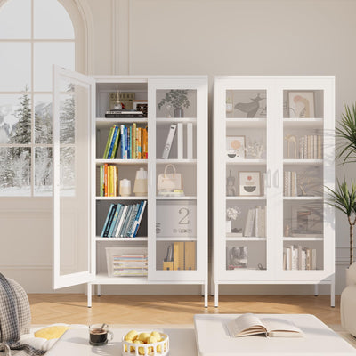 Chshin Metal Storage Cabinet,72H Display Cabinets with 2 Mesh Door,Pantry Organizers and Storage,Display Shelves for Collectibles,Storage Cabinet for Home, Office, Bookcase(White)