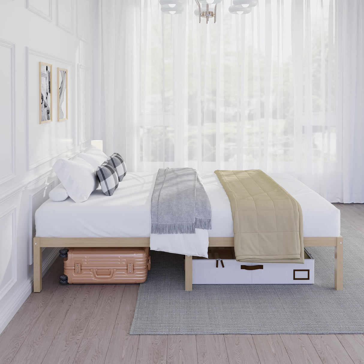 14 Inch Bamboo Bed Frame – Queen Size Solid Wood Platform Bed Frame, Strong and Stable, with Non-Slip Slats for Support, No Box Spring Needed, Easy to Assemble, Noise-Free (Natural, Queen) BambooSync