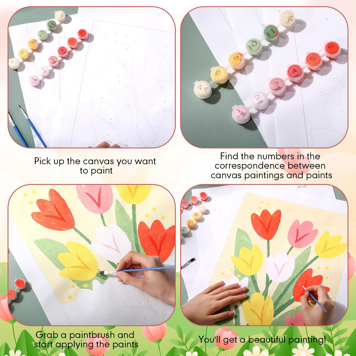 Gueevin 10 Pack Paint by Number DIY for Adults Paint by Numbers Acrylic Painting Kits Canvas, Without Frame, Simple Oil Painting for Spring Summer Gift Wall Decor 12 x 16 inch(Bloom Style) Gueevin