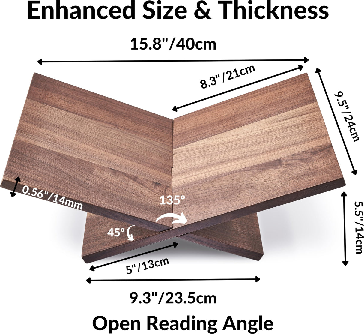 Honygebia Solid Wood Book Stands - Cross Frame Walnut Wooden Book Holder, Open Bookstand for Display and Reading, Suitable for Art, Bible, Cookbook, Easel, Magazine, Textbooks Honygebia