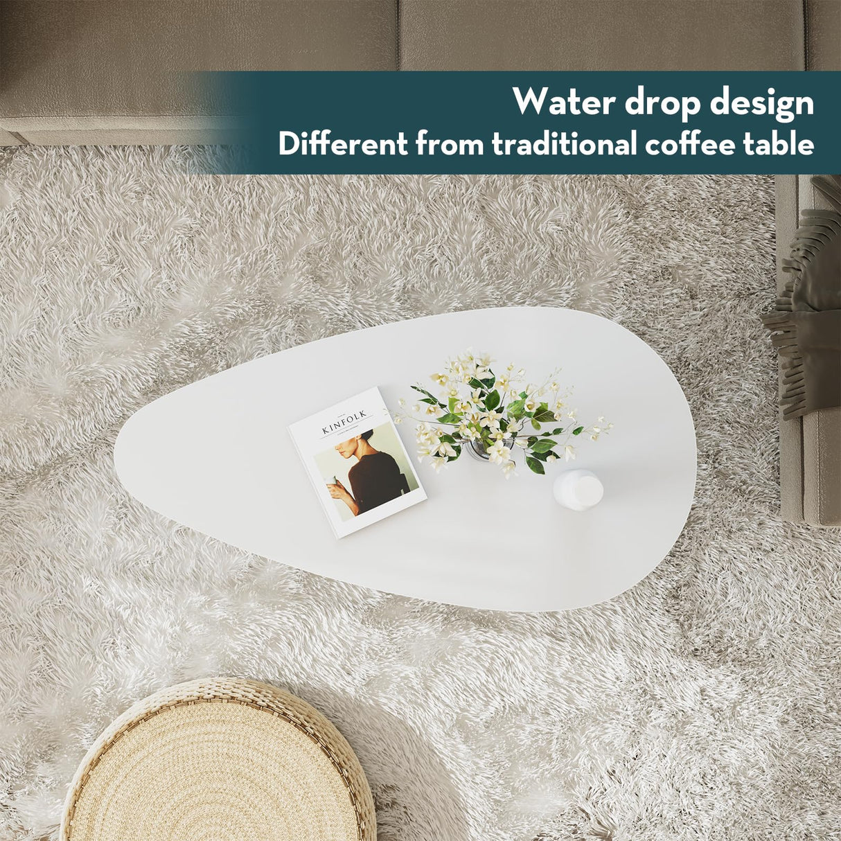 SAYGOER Modern Coffee Table White Oval Coffee Tables for Living Room Simple Center Table for Small Space Home Office Easy Assembly 22.2" D x 42.5" W x 17.1" H, White SAYGOER