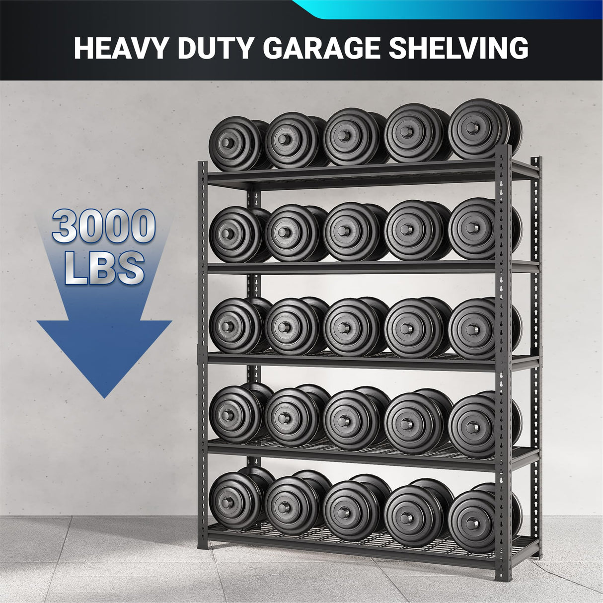 FLEXIMOUNTS Garage Shelving, Storage Racks and Shelving, 3000 lbs Basement Storage Shelves, Garage Storage Shelves, 5-Tier Metal Shelf, 48" W x 24" D x 72" H FLEXIMOUNTS