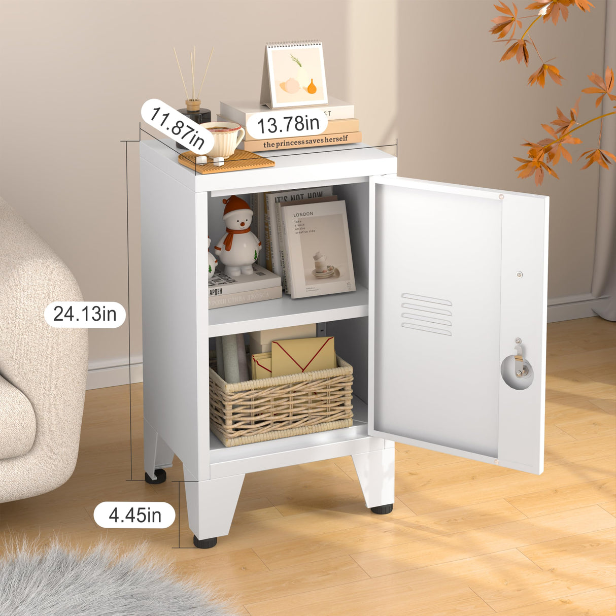 erosoei Metal NightStand Storage Cabinets with lock and Adjustable Shelf,Under Desk Lockable Steel File Storage Cabinet,Storage Cabinets for Home Office Living Room Bed Room erosoei