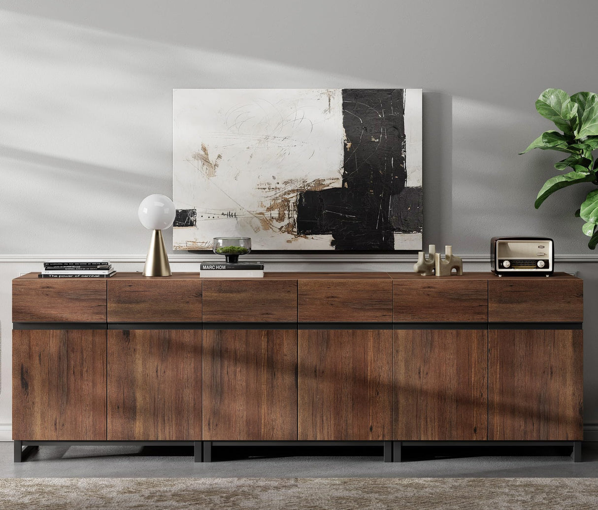 WAMPAT Modern TV Stand for TVs up to 100 inch, 3 in 1 Entertainment Center TV Console with Adjustable Shelves and Metal Base for Living Room,Bedroom,Brown WAMPAT