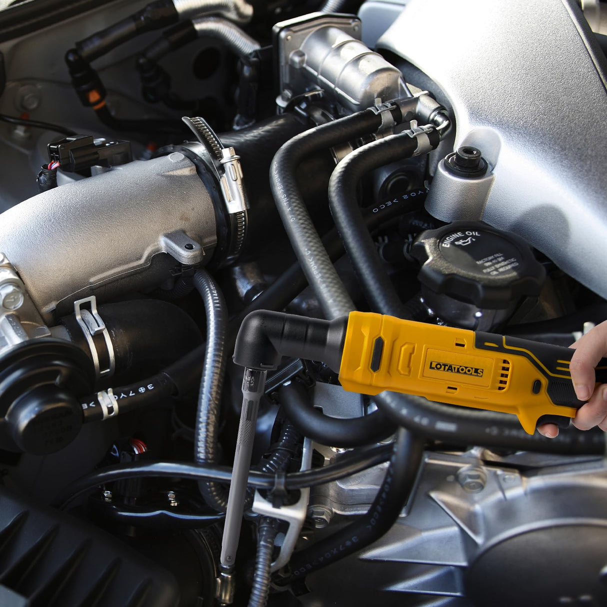 Electric Ratchet, Cordless Ratchet 3/8",93lb-ft Electric Ratchet Wrench, Square Drive Electric Wrench with Extension Bar, 1/4" Adapter & 3" Extension Bar Compatible with DEWALT Battery(Tool Only) LotaTools