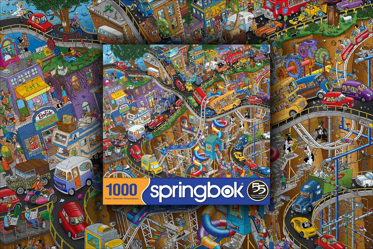 Springbok - Getting Away - 1000 Piece Jigsaw Puzzle- Cartoon Illustration of Transportation to Challenge Your Brain Springbok