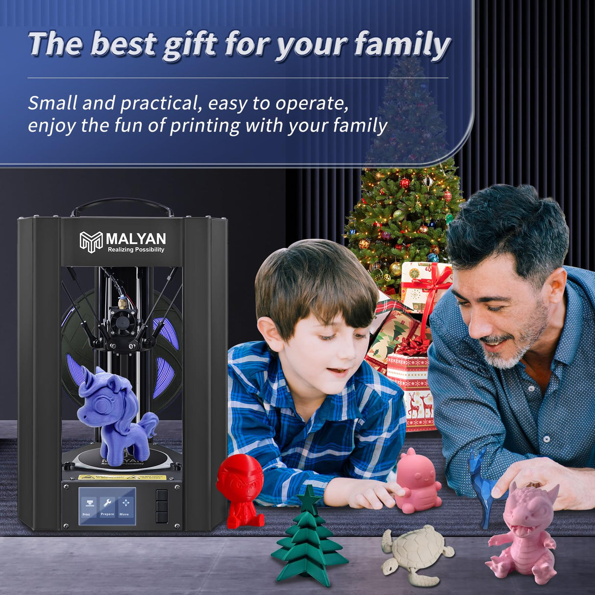 MALYAN Mini Delta 3D Printer M300 - Fully Assembled FDM 3D Printers for Kids and Beginners, Free Sample PLA Filament and MicroSD Card Preloaded with Printable 3D Models, Printing Size 110x110 mm MALYAN