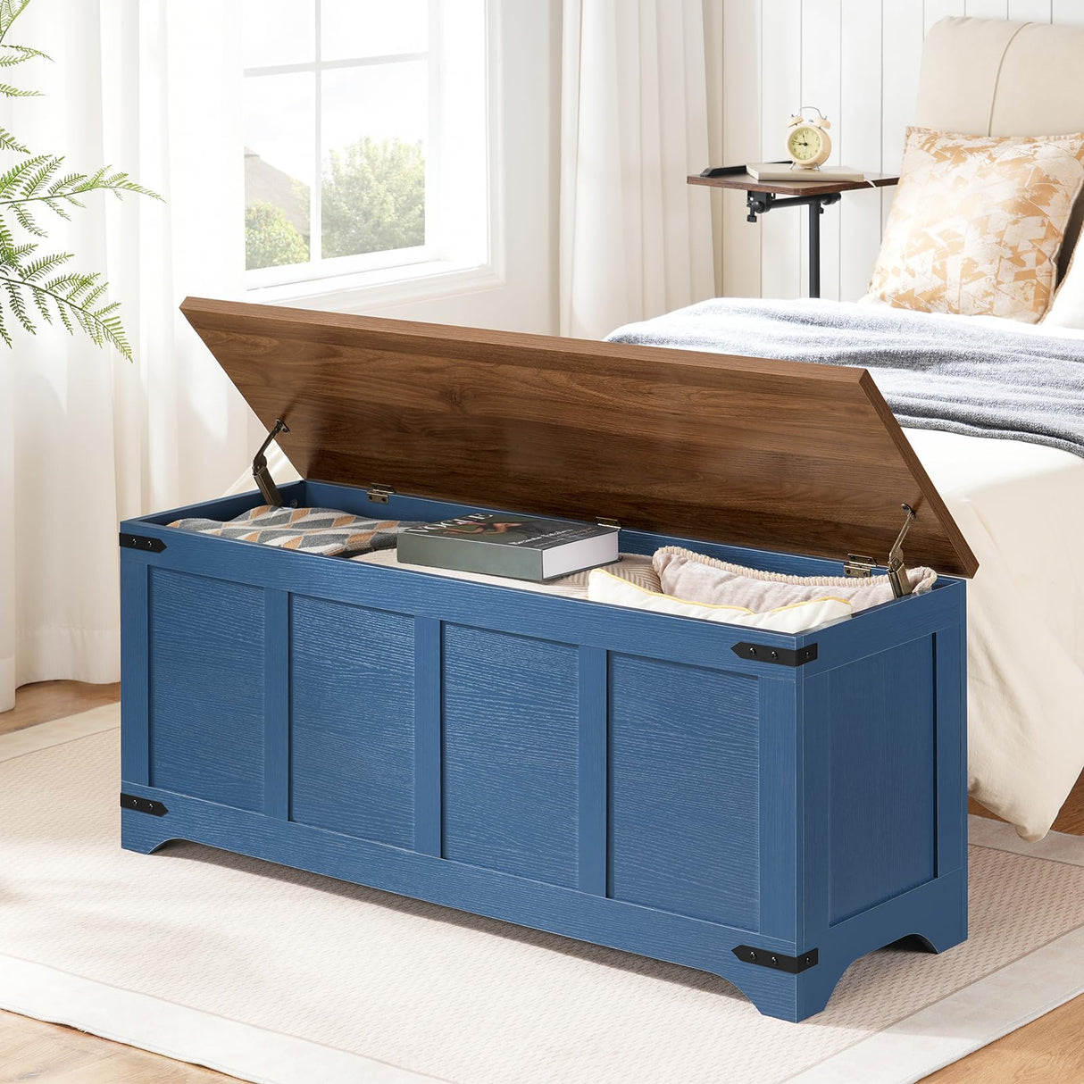 MAHANCRIS Storage Chest, 47.2" Storage Trunk with 2 Safety Hinges, Wooden Toy Chest, Entryway Shoe Bench, Large Toy Box for Kids Room, Bedroom, Living Room, Blue SCLZ4901 MAHANCRIS