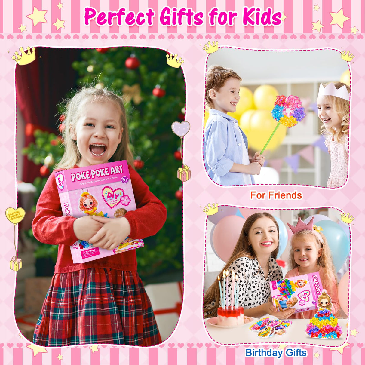 RIEYON Poke Poke Art - Magical Princesses Kits for Kids, 8 Princesses & 1 Flower Arts and Crafts Mess Free DIY Creative Activity Kits, Birthday Christmas Gifts for Girls & Boys Ages 5, 6, 7, 8, 9,10 RIEYON