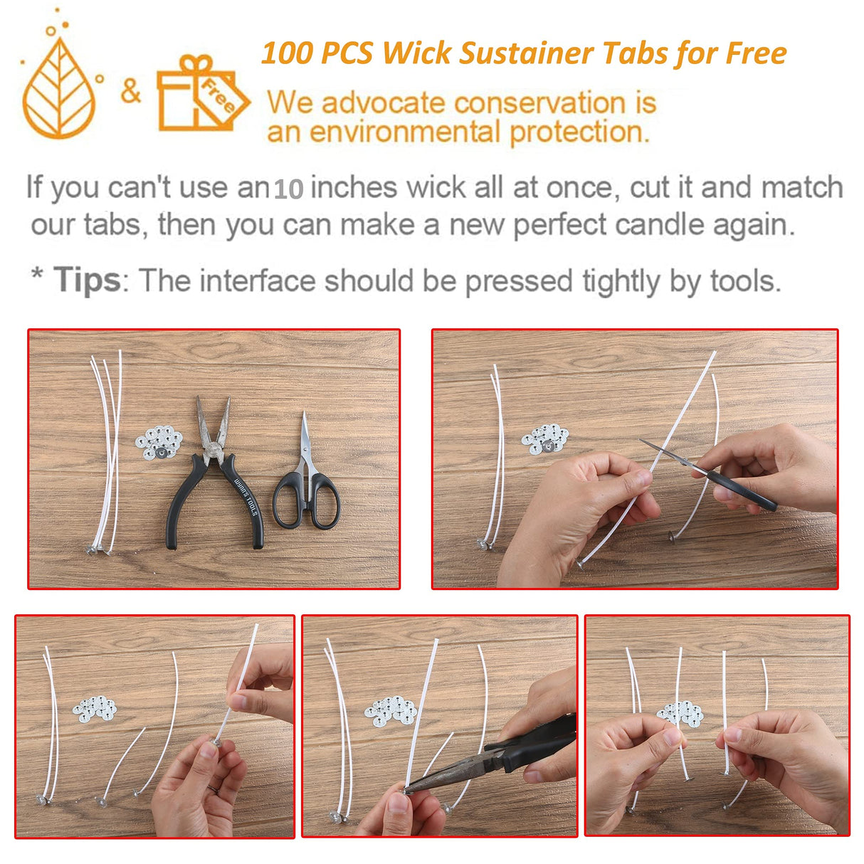 MILIVIXAY 100PCS 10 inch Candle Wicks with 100 Metal Tabs, 100PCS Candle Wick Stickers and 6PCS Wooden Candle Wick Holders - Wicks Coated with Paraffin Wax, Cotton Wicks Kits for Candle Making. MILIVIXAY